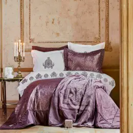 Набор постельное белье с покрывалом и пледом Karaca Home Ilona murdum