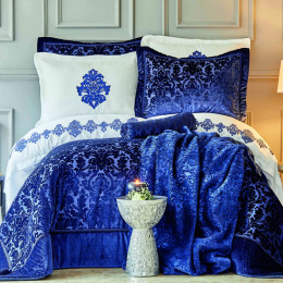 Набор постельное белье с покрывалом + плед Karaca Home Volante lacivert