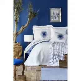 Набор постельное белье Karaca Home Belina mavi с покрывалом 