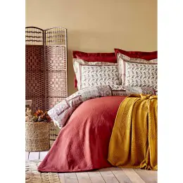 Набор постельное белье Karaca Home Maryam bordo 2020-1 с покрывалом + плед 