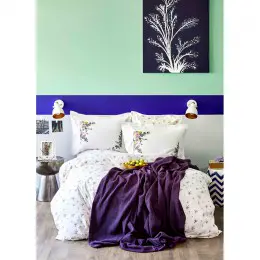 Набор постельное белье Karaca Home Fertile lila 2020-1 с пледом