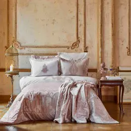 Набор постельное белье с покрывалом и пледом Karaca Home Adrila rosegold
