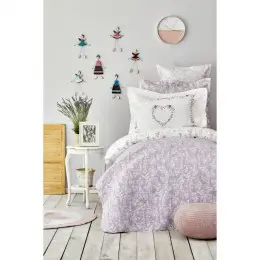 Набор постельное белье с покрывалом Karaca Home Birdy lila