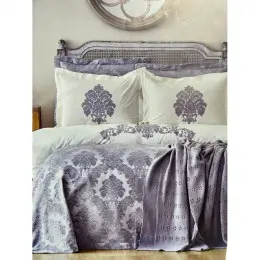 Набор постельное белье с покрывалом и пледом Karaca Home Adrienne gri