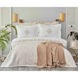 Набор постельное белье с покрывалом и пледом Karaca Home Privat Celine gold