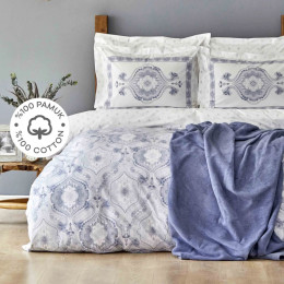 Набор постельное белье с пледом Karaca Home Arlen indigo