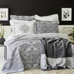 Набор постельное белье с покрывалом + плед Karaca Home Bonar siyah