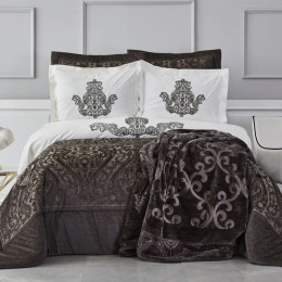 Набор постельное белье с покрывалом + плед Karaca Home Glamour simli/antrasit